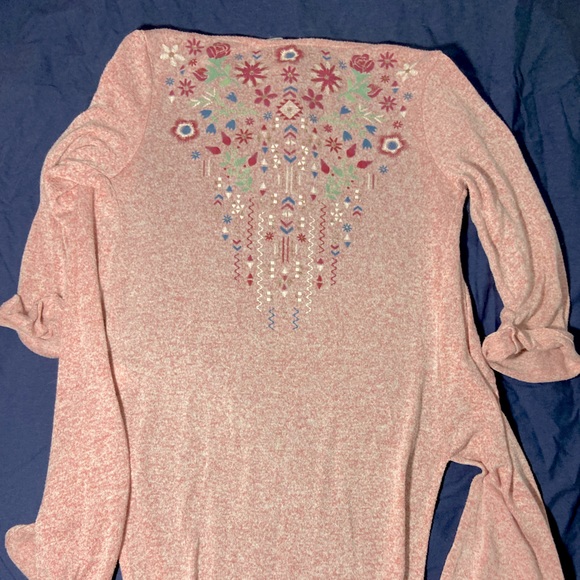 Beautees Open Front, Side Slits, Pink Cardigan with Floral, Aztec Design Girls - Picture 2 of 5